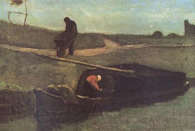 Vincent Van Gogh Peat Boat with Two Figures (nn04) Norge oil painting art